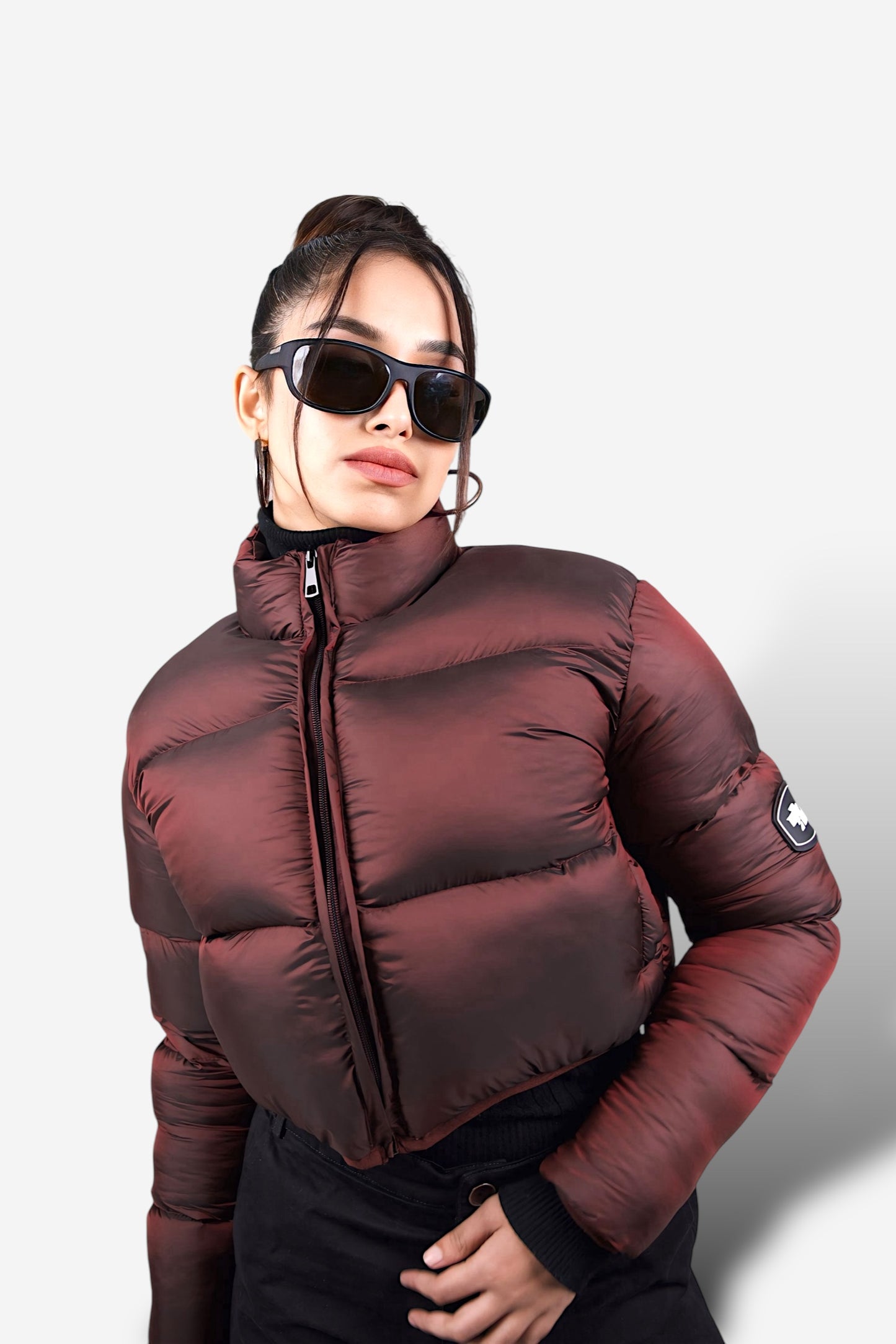 WineBloom Crop Puffer Jacket