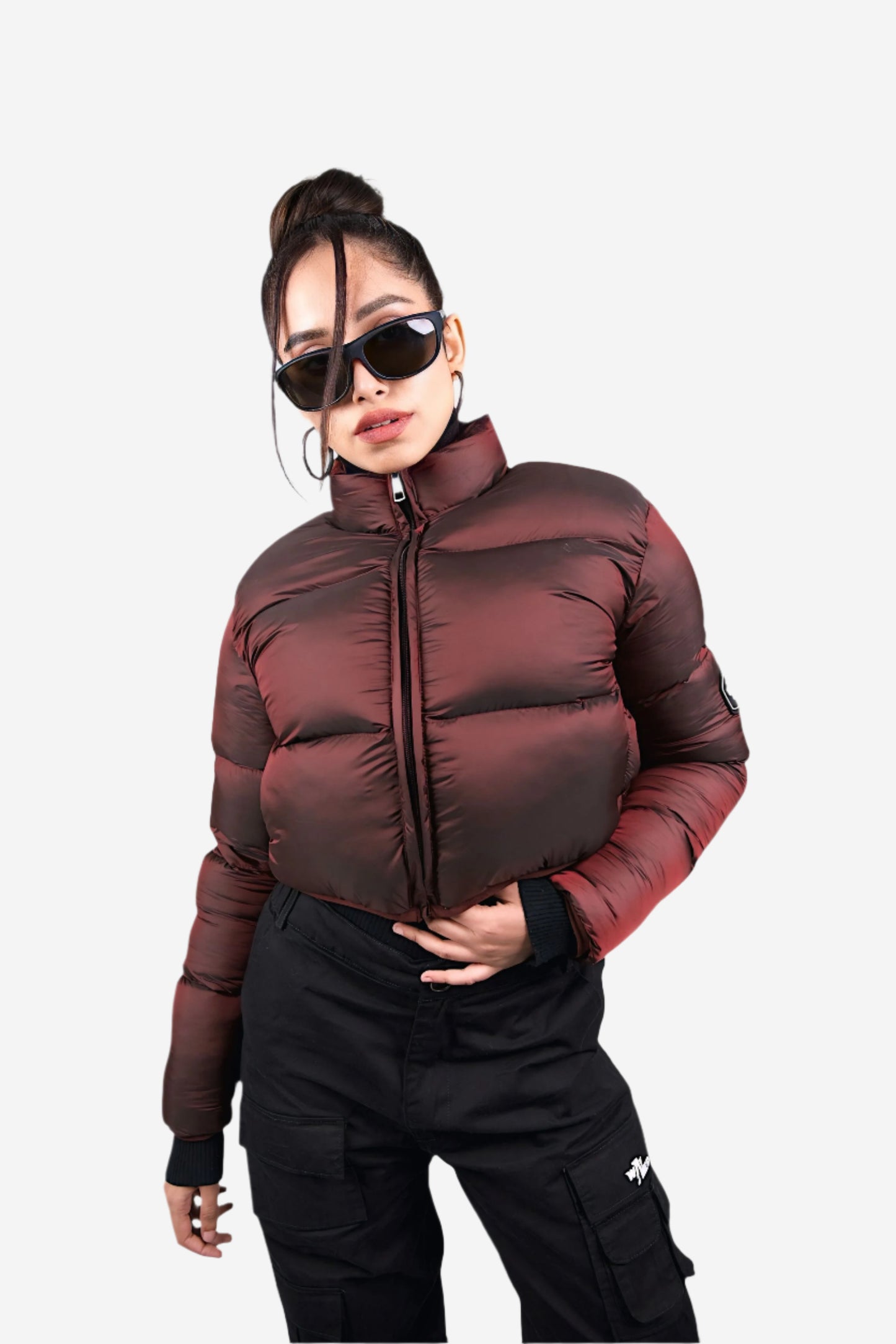 WineBloom Crop Puffer Jacket