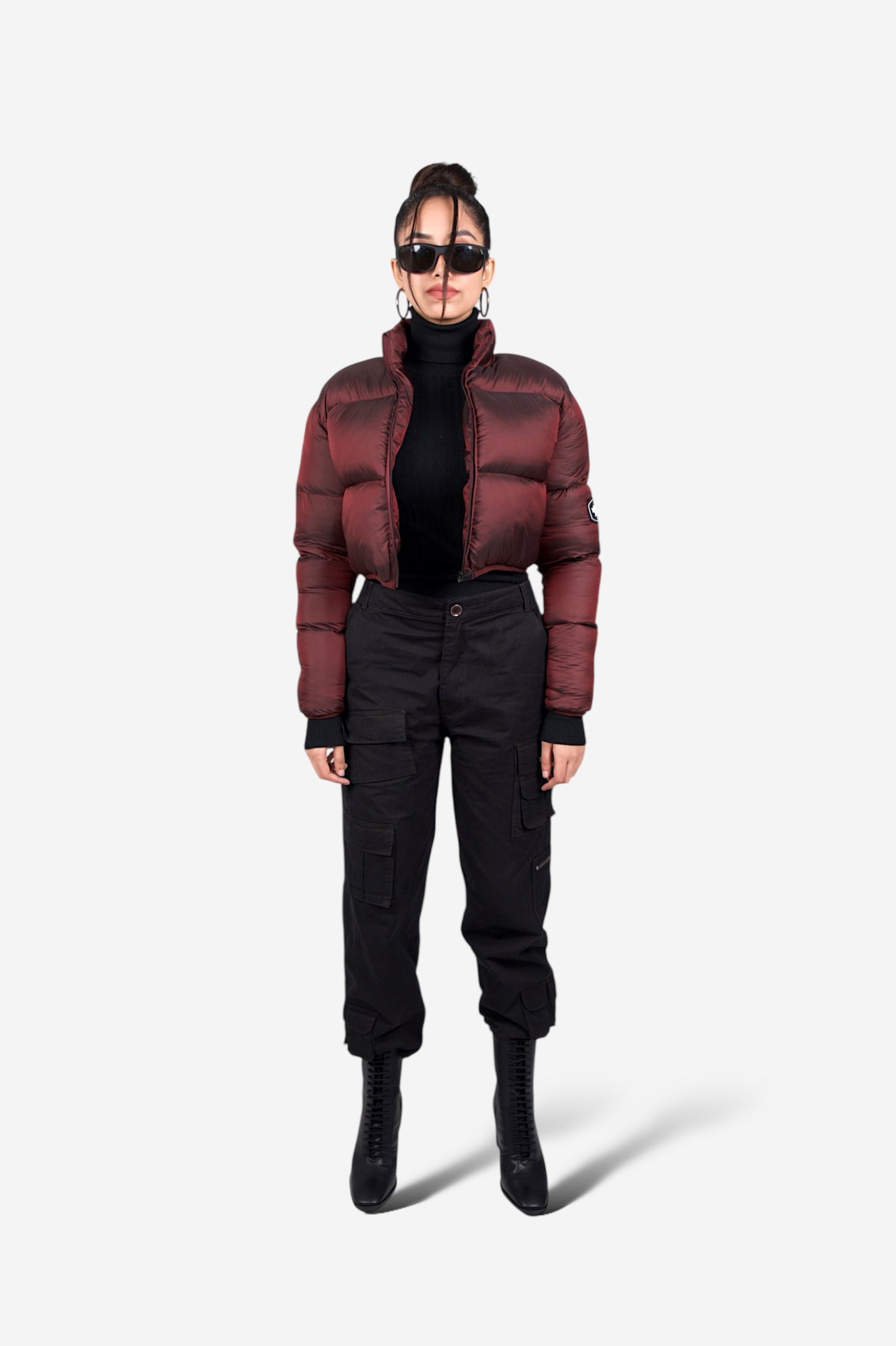 WineBloom Crop Puffer Jacket