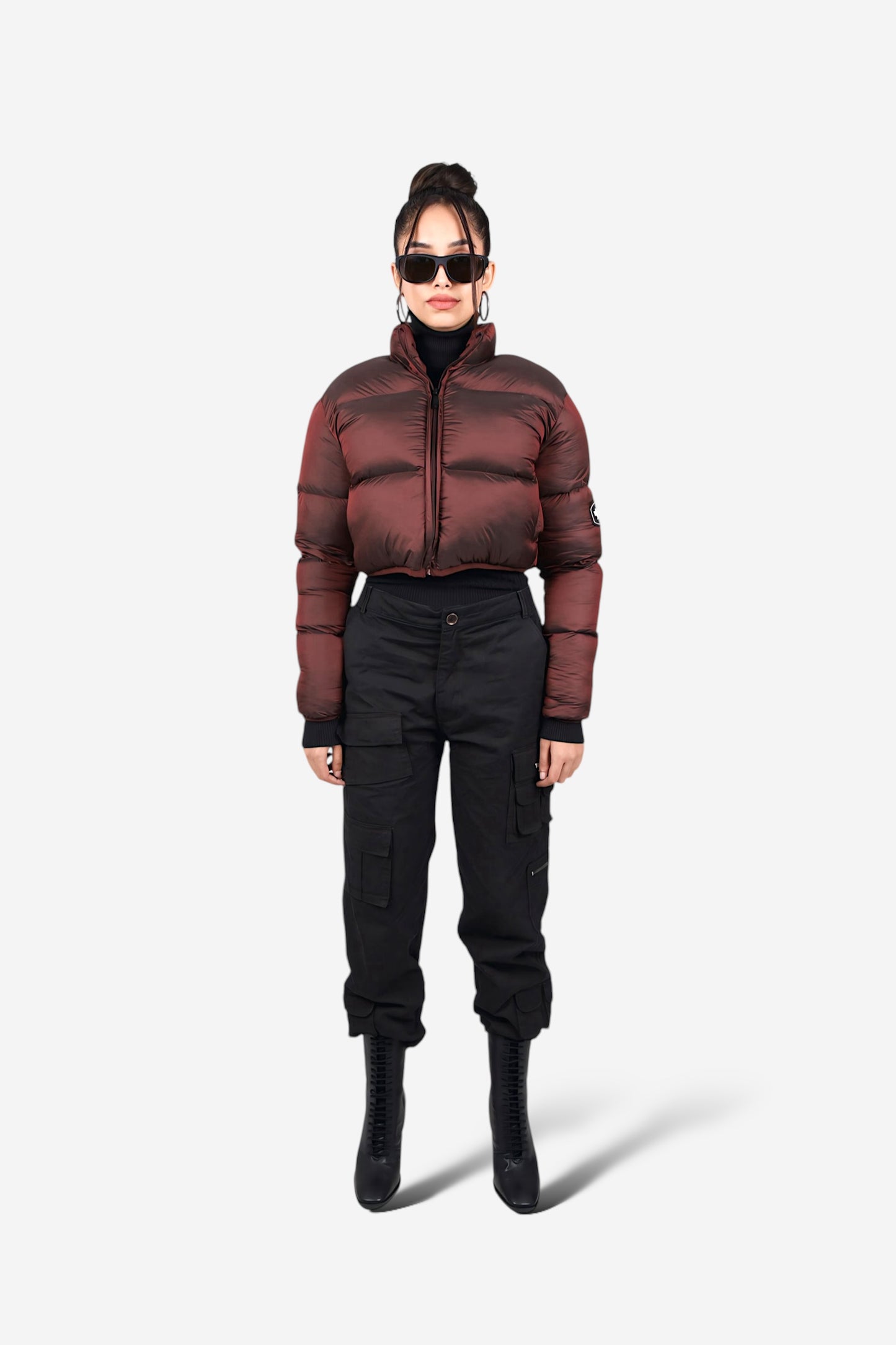 WineBloom Crop Puffer Jacket