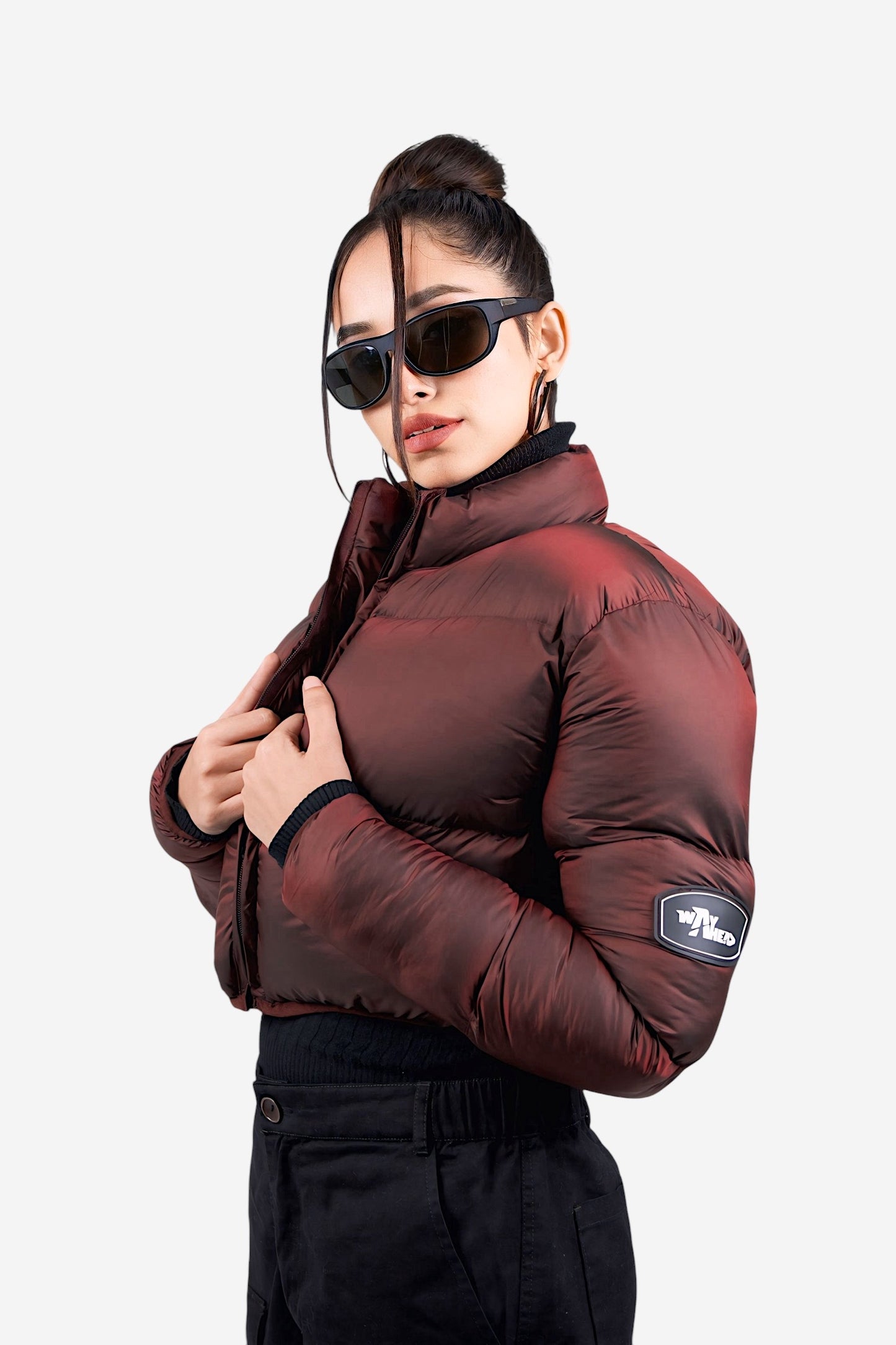 WineBloom Crop Puffer Jacket