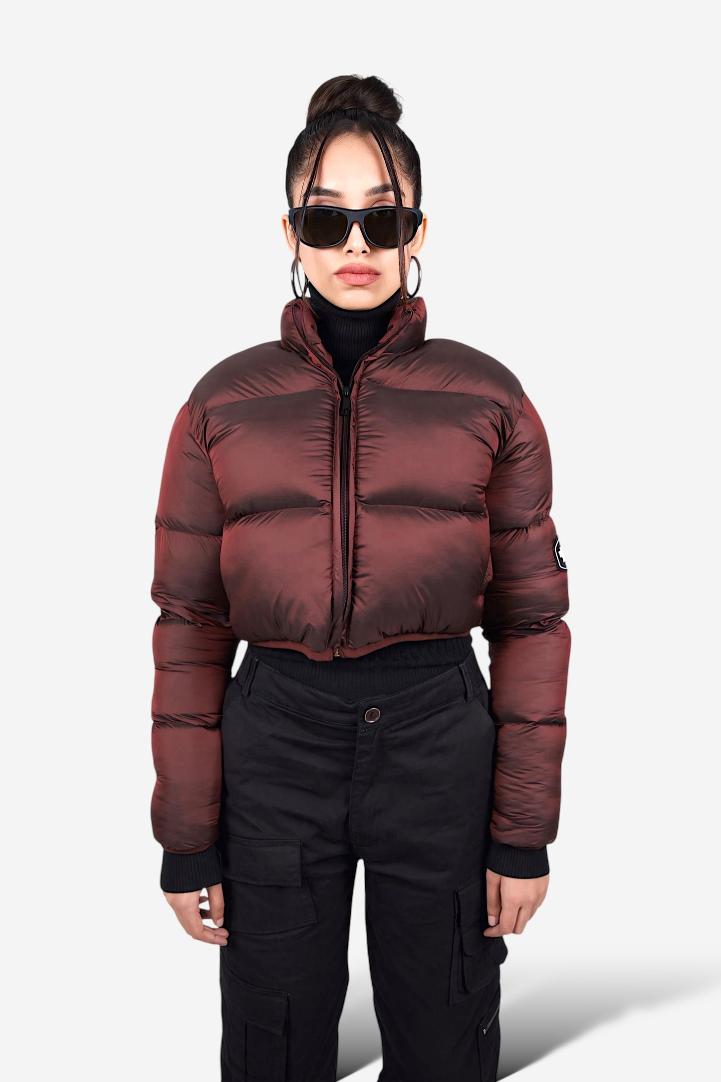 WineBloom Crop Puffer Jacket