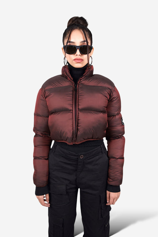 WineBloom Crop Puffer Jacket
